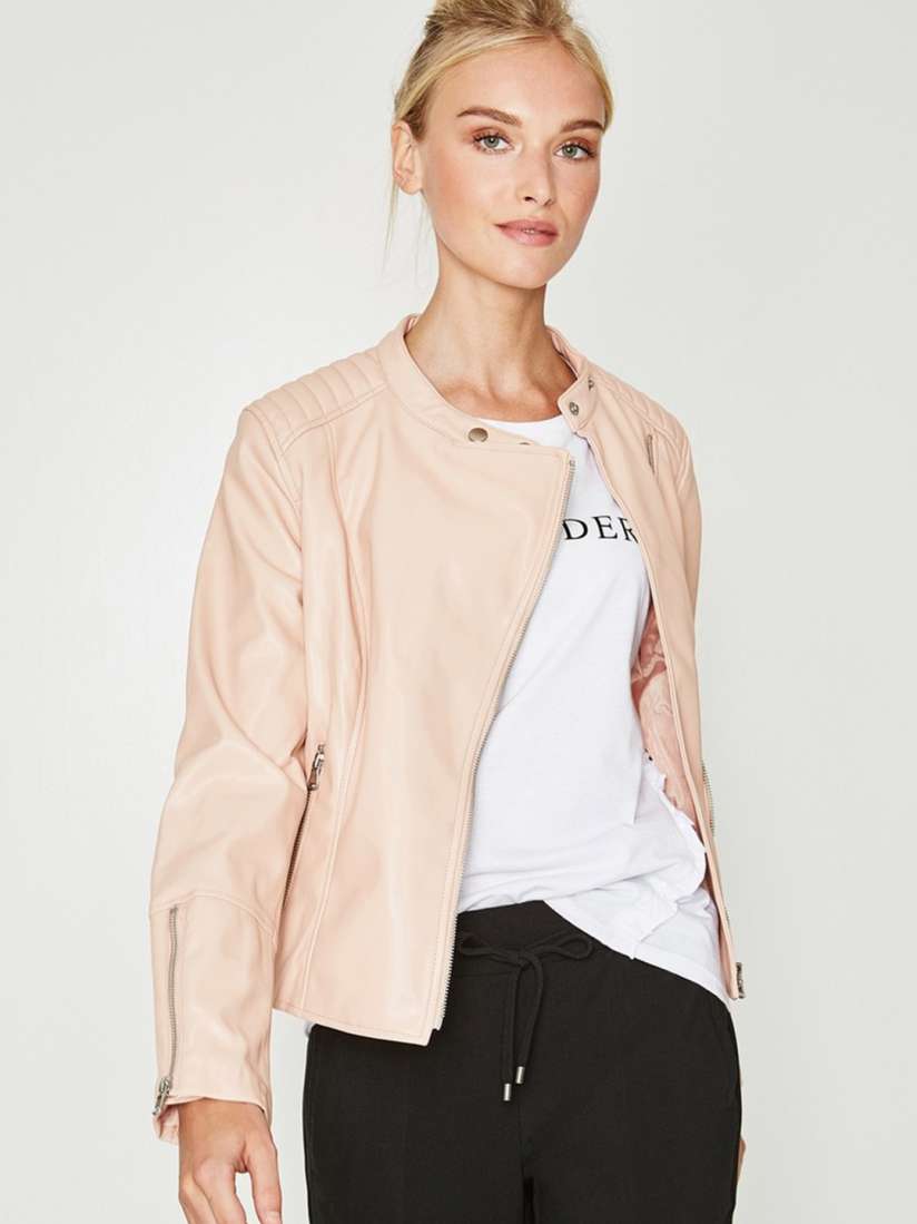Buy promod Women Peach Solid Biker Jacket Jackets for Women 2118499 Myntra