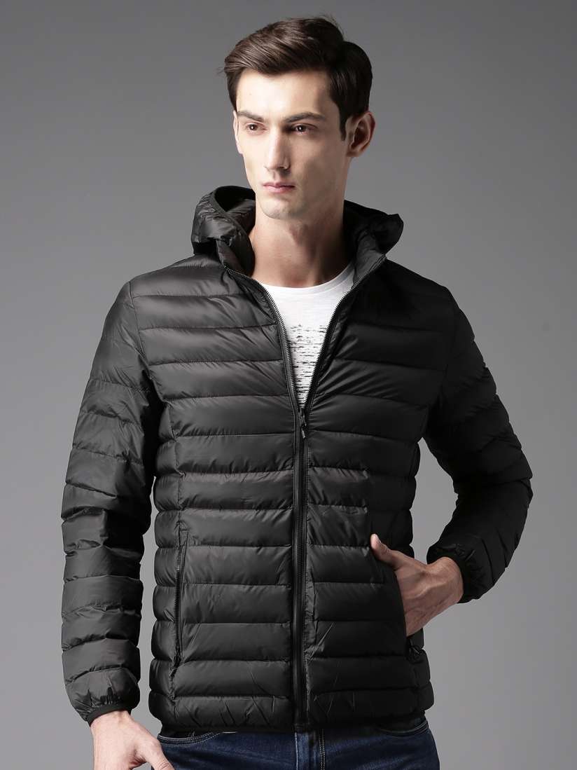 Buy HERE NOW Men Black Solid Puffer Jacket with Detachable Hood Jackets for Men 2118777 Myntra