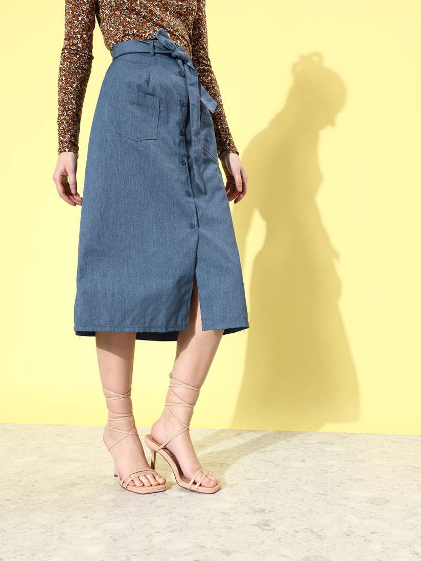 Denim skirt myntra new arrivals