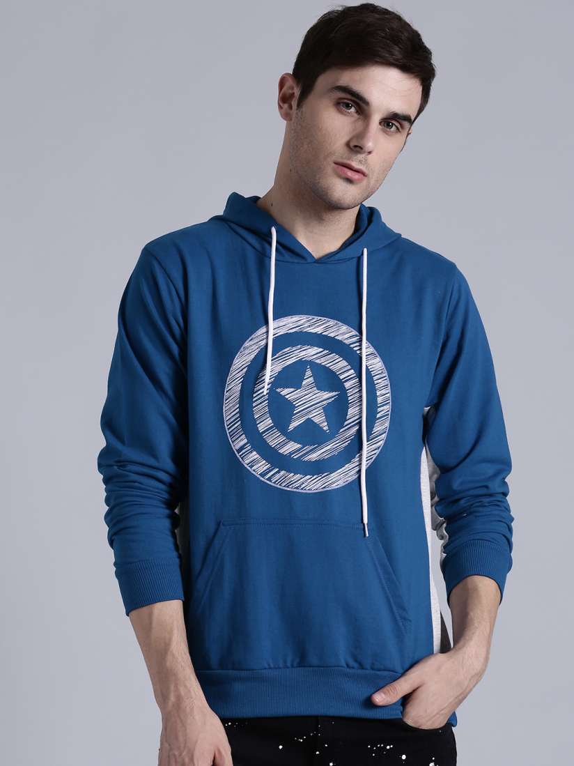 Buy Kook N Keech Marvel Men Blue Printed Hooded Sweatshirt Sweatshirts for Men 2118957 Myntra