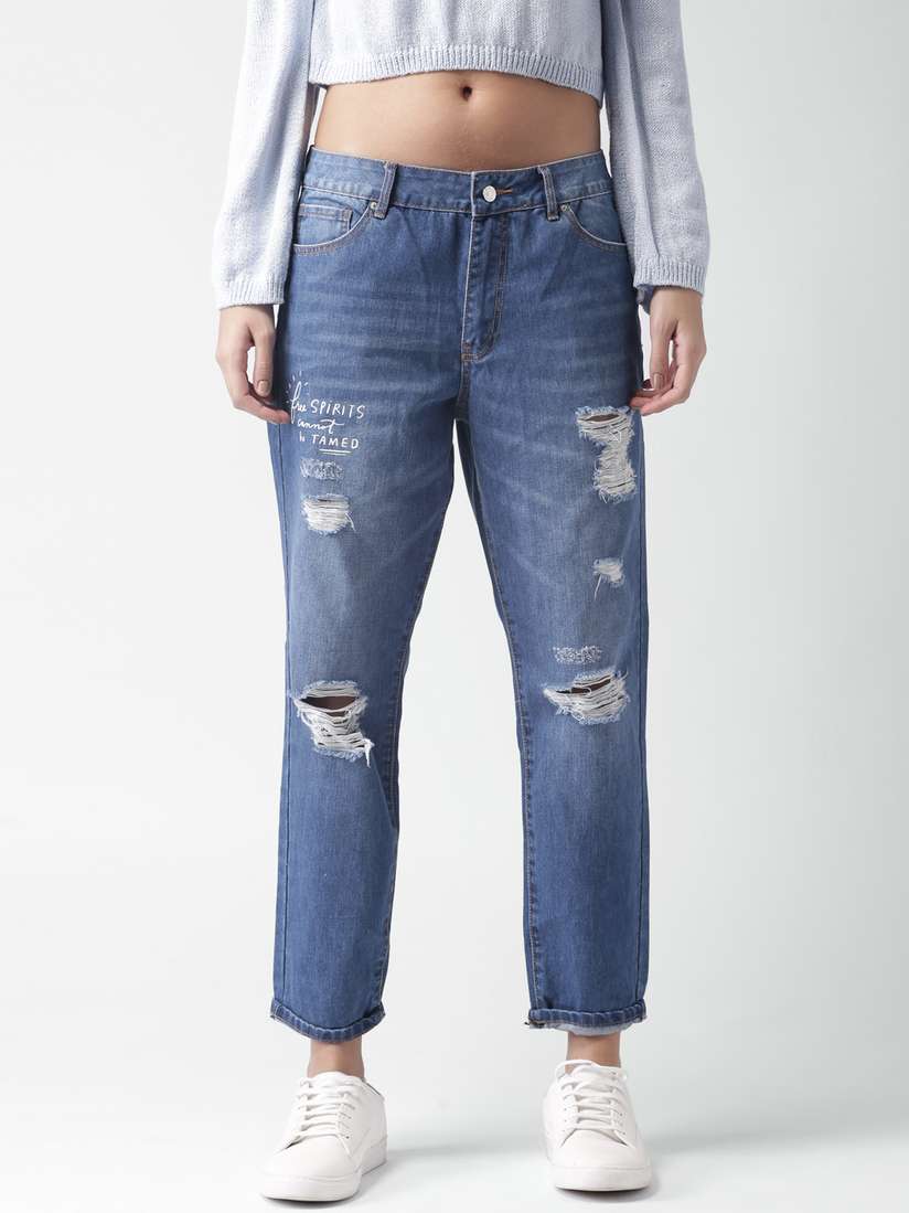 Buy FOREVER 21 Women Blue Boyfriend Fit Mid-Rise Mildly Distressed Jeans -  Jeans for Women 2119126 | Myntra