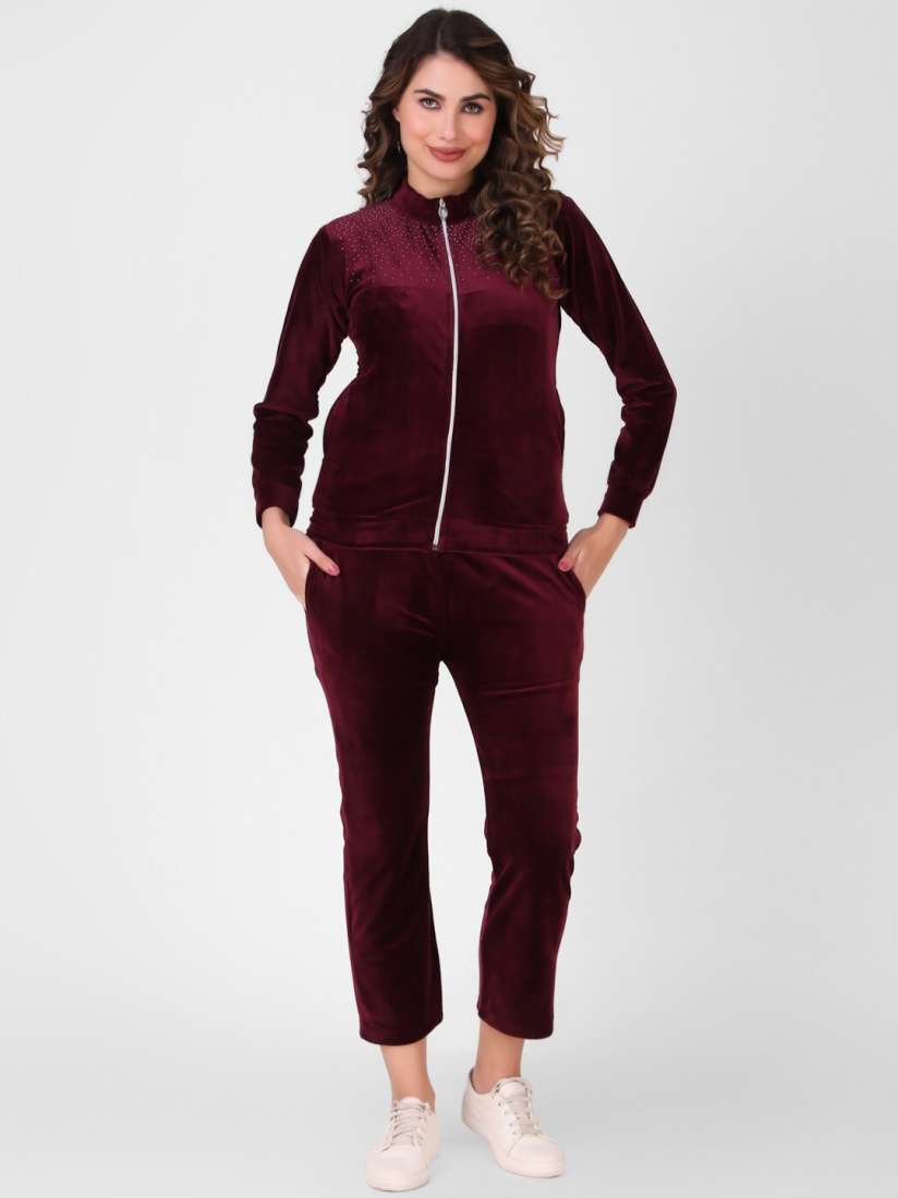 Burgundy velvet sweatsuit shop