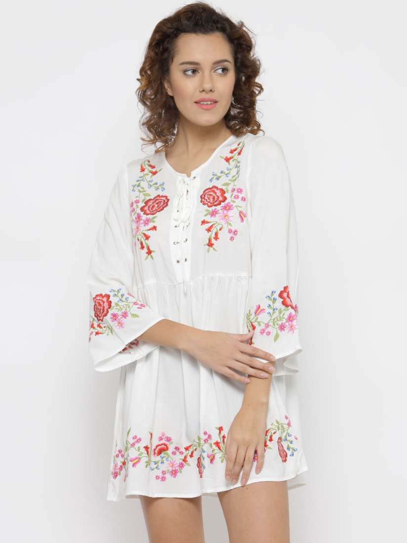 Buy FOREVER 21 Women White Embroidered A Line Dress Dresses for Women 2119411 Myntra