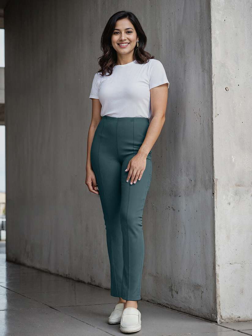 Buy Blissclub Women Smart Straight Fit Non iron Pine The Go 
