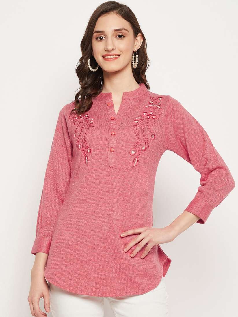 Buy Zigo Winter Wear Floral Embroidered Woolen Kurti Kurtis for Women 21197674 Myntra