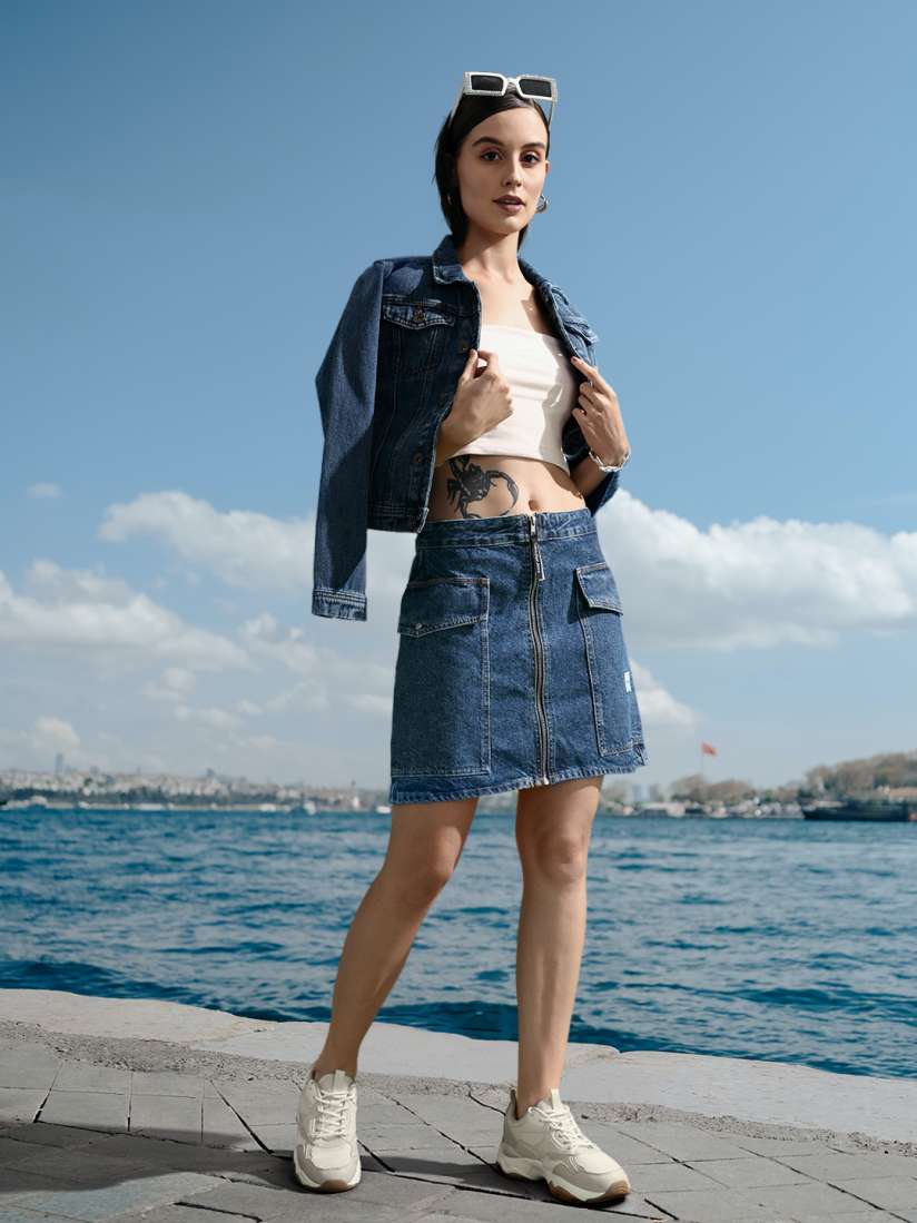 Calvin klein jeans denim skirt discount