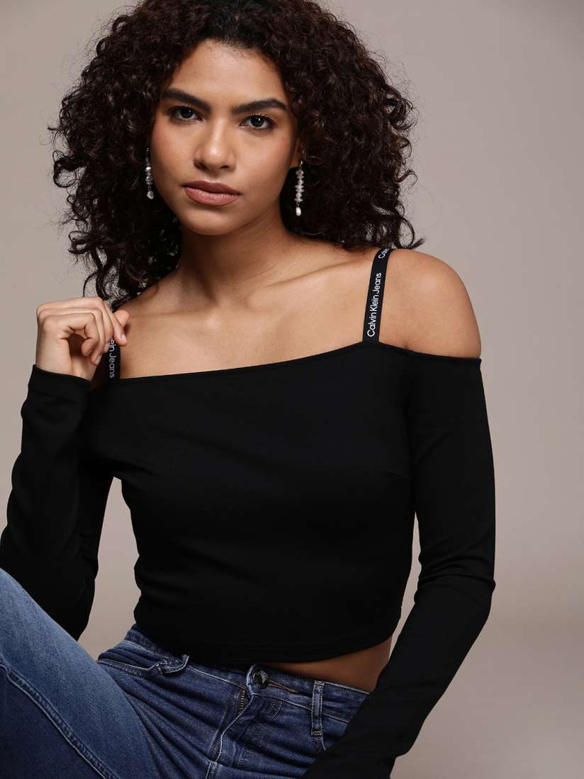 Buy Calvin Klein Jeans Off Shoulder Bardot Crop Top Tops for Women 21199764 Myntra