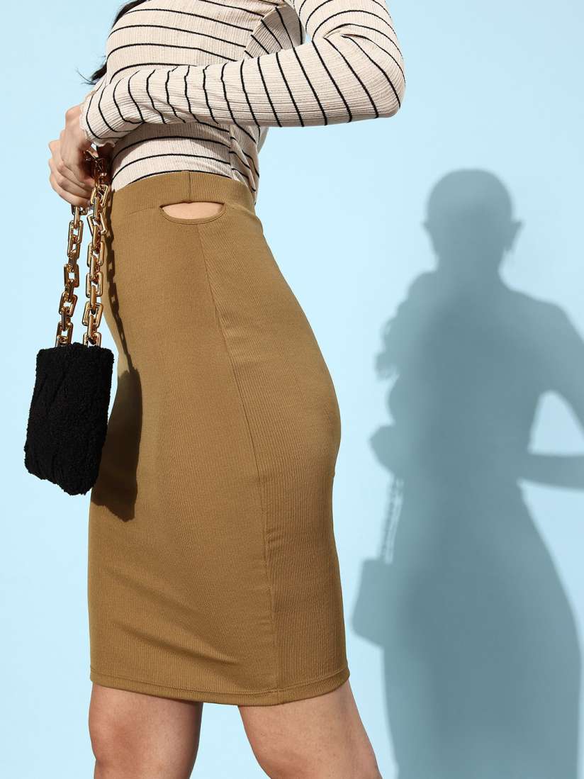 Buy DressBerry Women Drab Khaki 90 s Hollaback Cutout Course Pencil Skirts Skirts for Women 21205182 Myntra