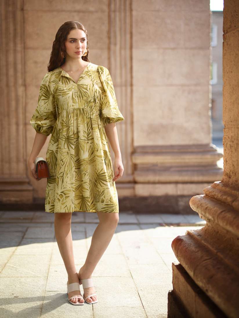 Buy all about you Tropical Print Tie Up Neck Cotton A Line Dress Dresses for Women 21205266 Myntra