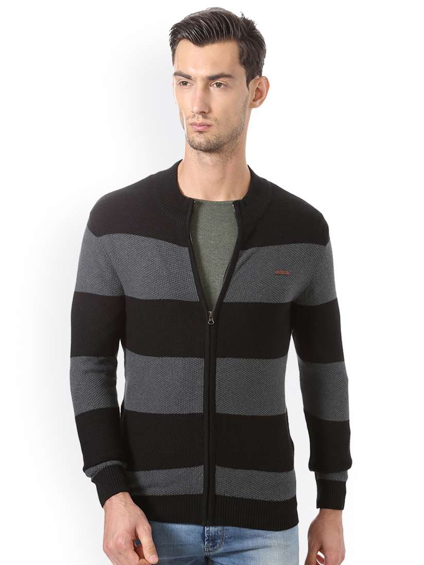 Buy Allen Solly Men Black Charcoal Striped Cardigan Sweater Sweaters for Men 2120743 Myntra