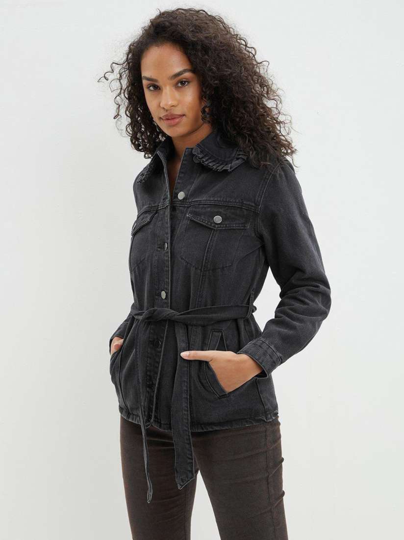 Buy DOROTHY PERKINS Women Longline Pure Cotton Denim Jacket with Belt Jackets for Women 21210536 Myntra