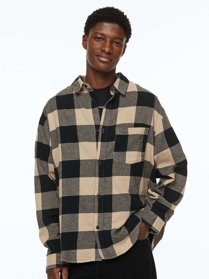 Beige Checked Shirt Shacket Checked Shirt Flannel Jacket Hm Plaid