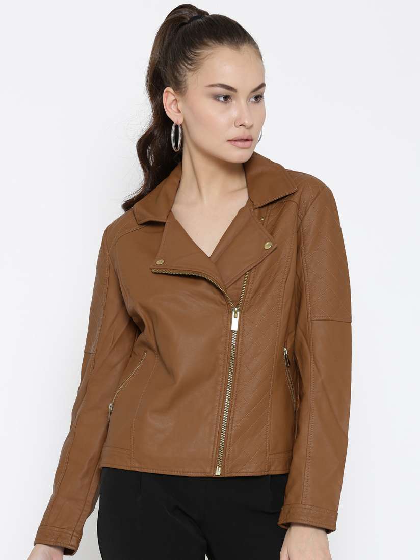 Buy U.S. Polo Assn. Women Brown Solid Asymmetric Closure Biker Jacket Jackets for Women 2122150 Myntra