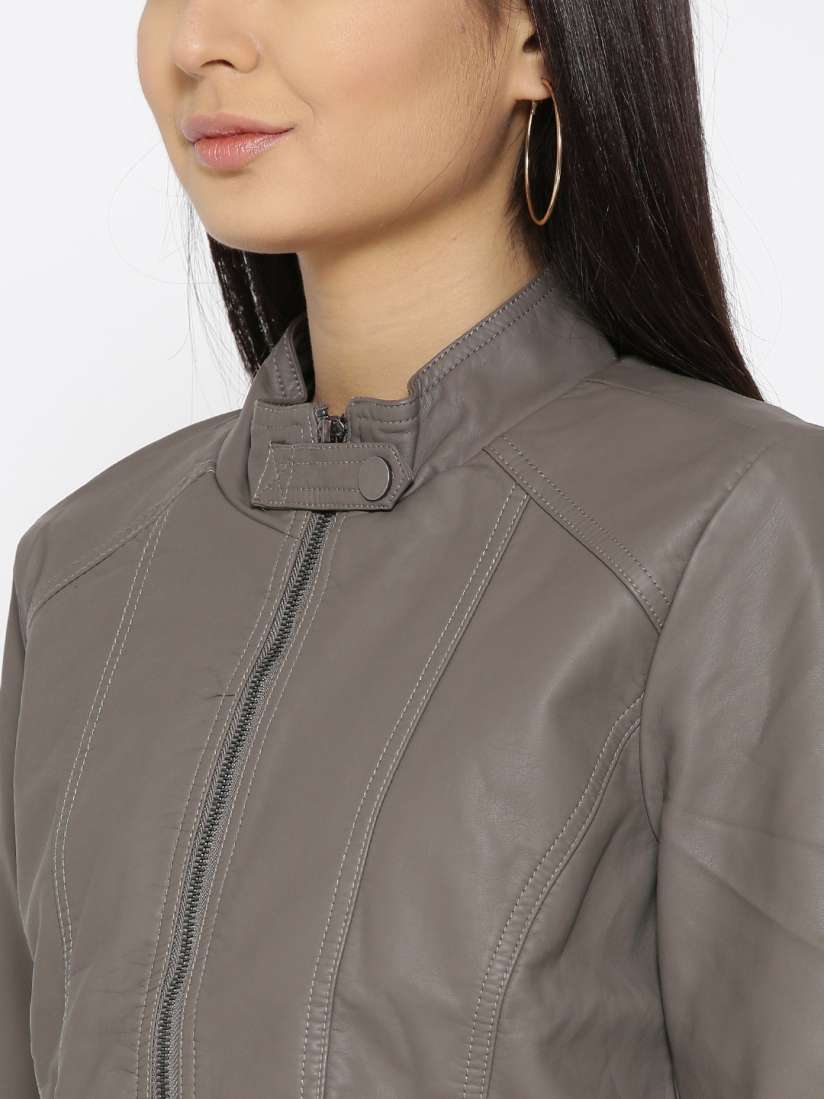 Buy U.S. Polo Assn. Women Taupe Solid Biker Jacket Jackets for Women 2122151 Myntra