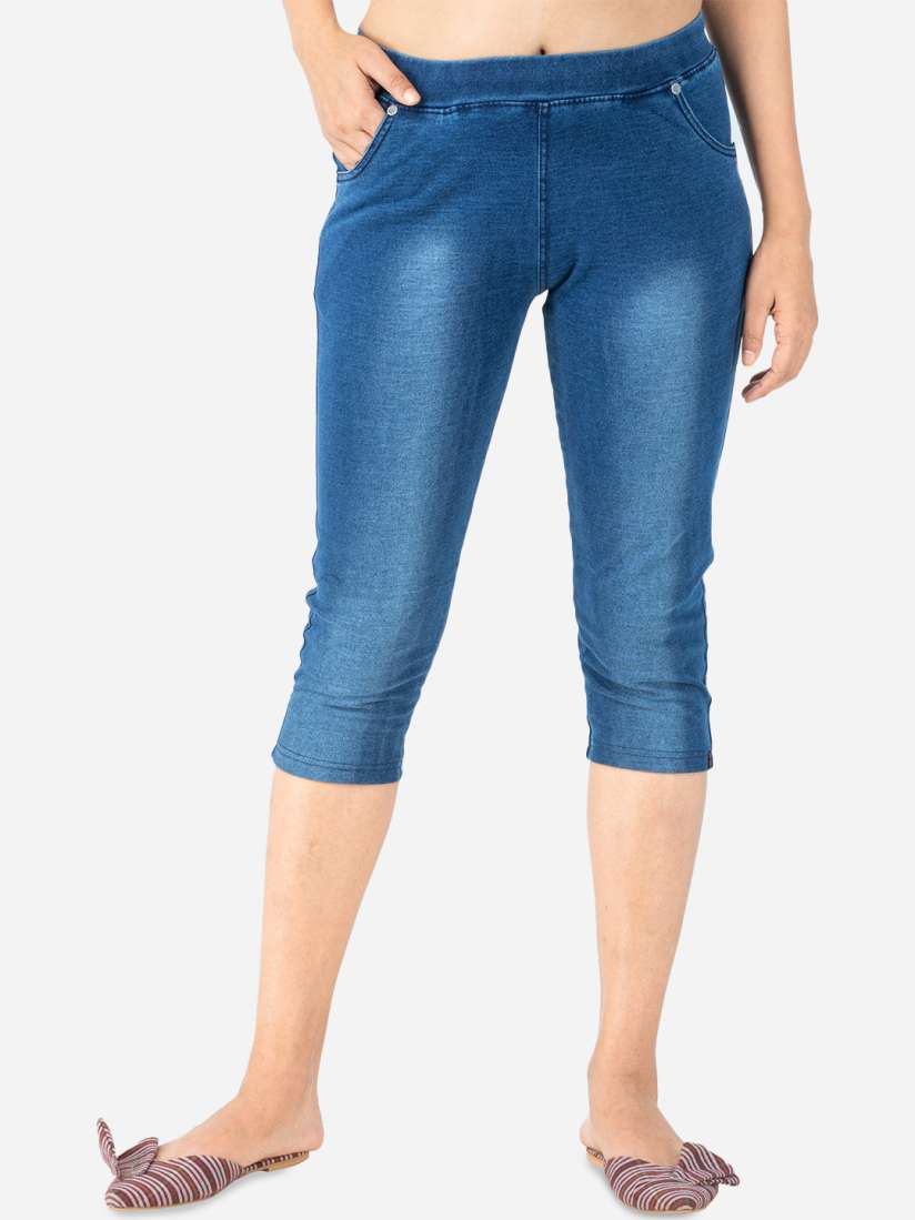 Buy indian flower Women Skinny Fit Denim Capri Jeggings Jeggings for Women 21227862 Myntra