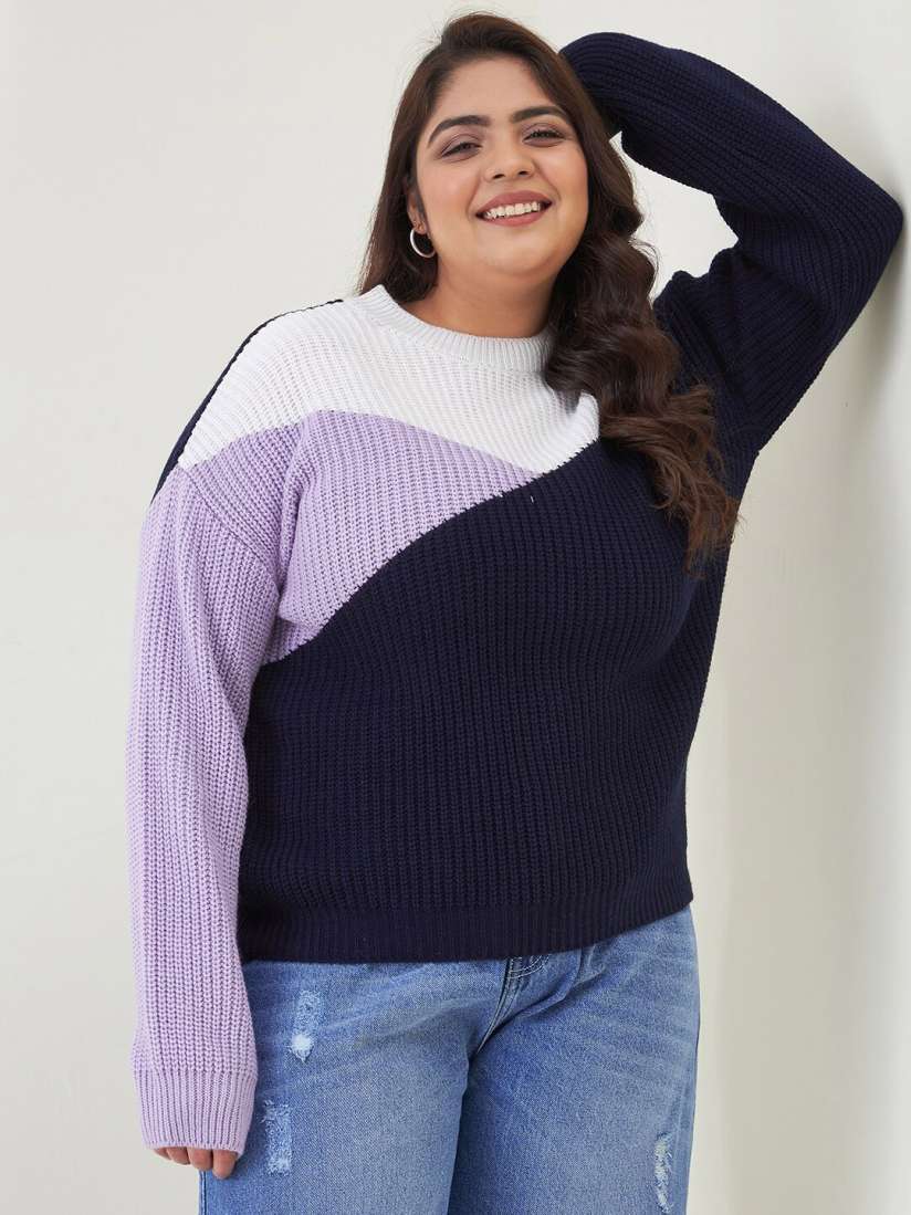 Buy CURVY STREET Women Plus Size Colourblocked Acrylic Pullover Sweaters for Women 21234426 Myntra