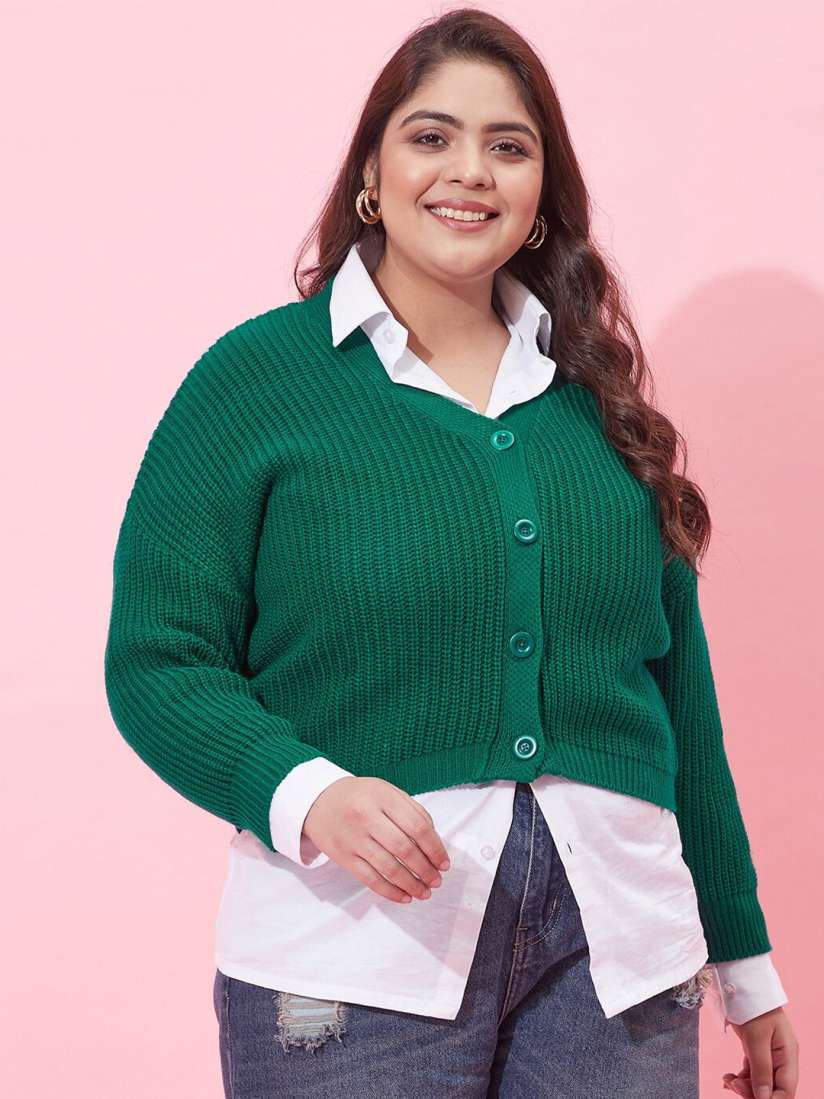 Buy CURVY STREET Women Plus Size Ribbed Acrylic Crop Cardigan Sweaters for Women 21234430 Myntra