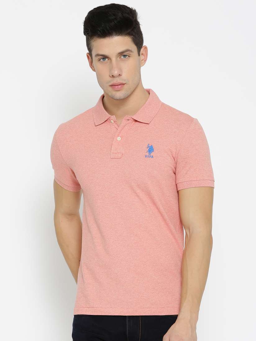 Buy U.S. Polo Assn. Men Peach Coloured Solid Polo Collar T shirt Tshirts for Men 2123963 Myntra
