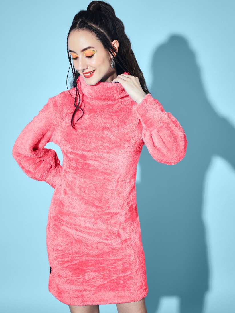 Buy The Dry State Faux Fur Detail Turtle Neck Mini Jumper Dress Dresses for Women 21259056 Myntra