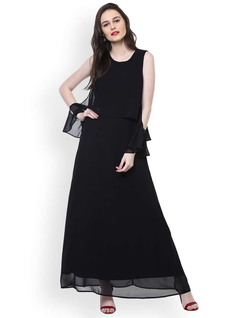 Buy Harpa Women Black Solid Maxi Dress Dresses for Women 2126465 Myntra