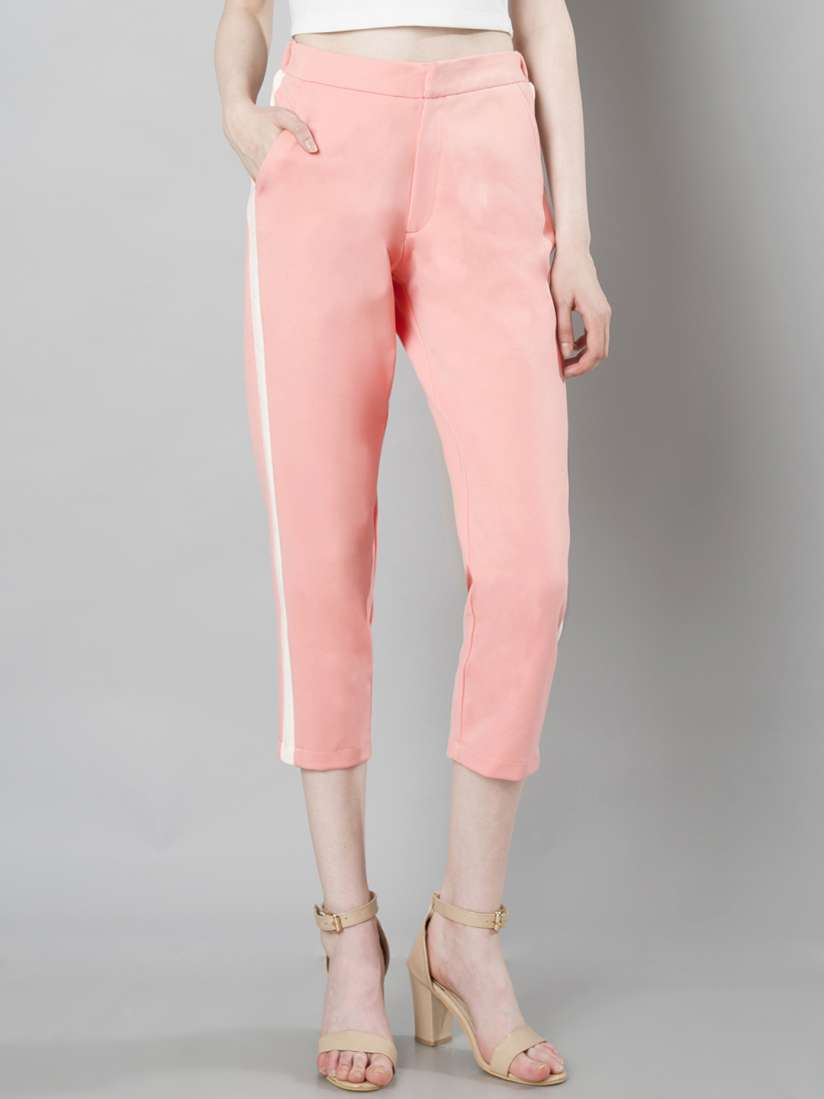 Buy FabAlley Women Peach Coloured Slim Fit Solid Cropped Trousers Trousers for Women 2126640 Myntra