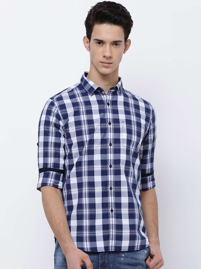 Buy HIGHLANDER Men Navy Blue White Slim Fit Checked Casual Shirt Shirts for Men 2127907 Myntra