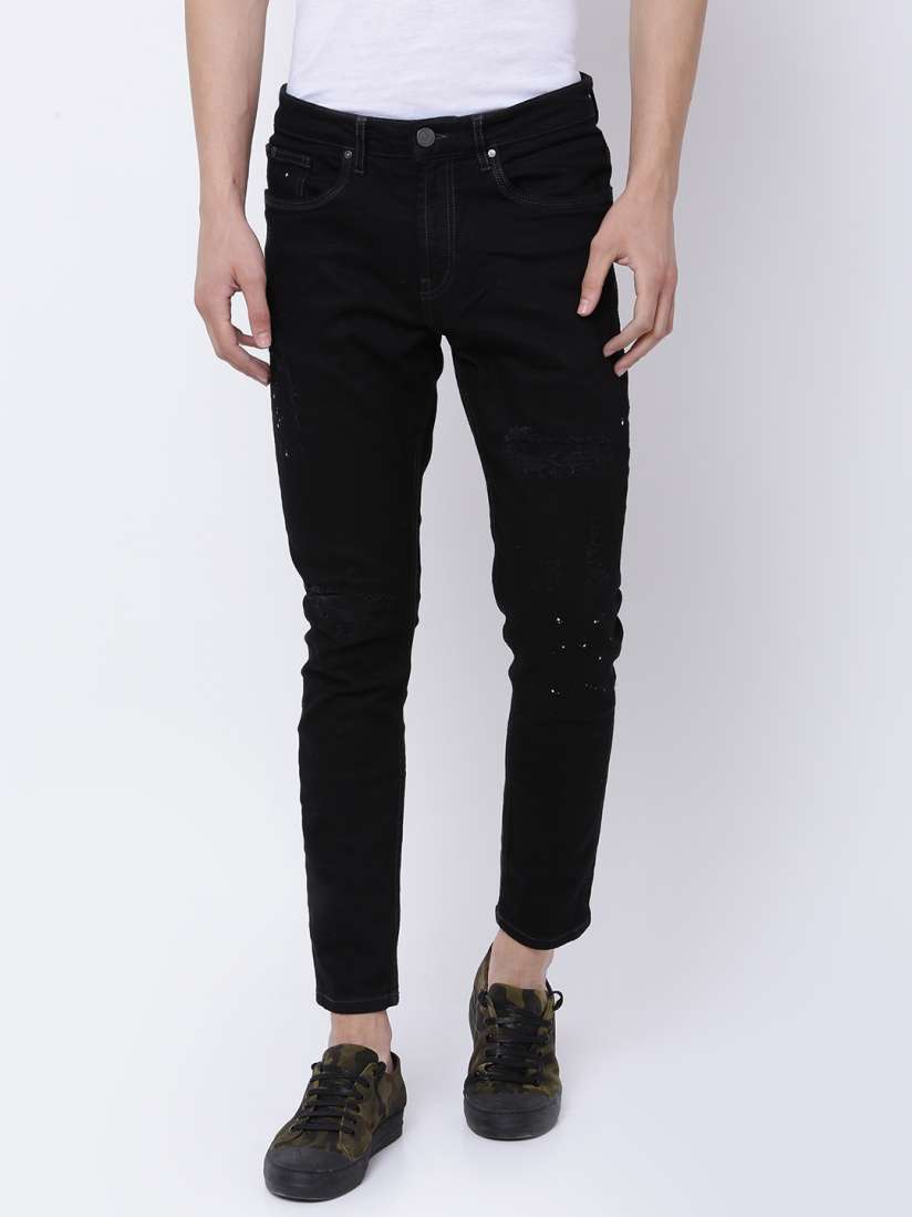 Buy LOCOMOTIVE Men Black Tapered Fit Mid Rise Mildly Distressed Stretchable Jeans Jeans for Men 2128055 Myntra