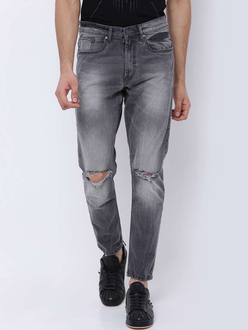Buy LOCOMOTIVE Men Grey Tapered Fit Mid Rise Slash Knee Stretchable Jeans Jeans for Men 2128083 Myntra