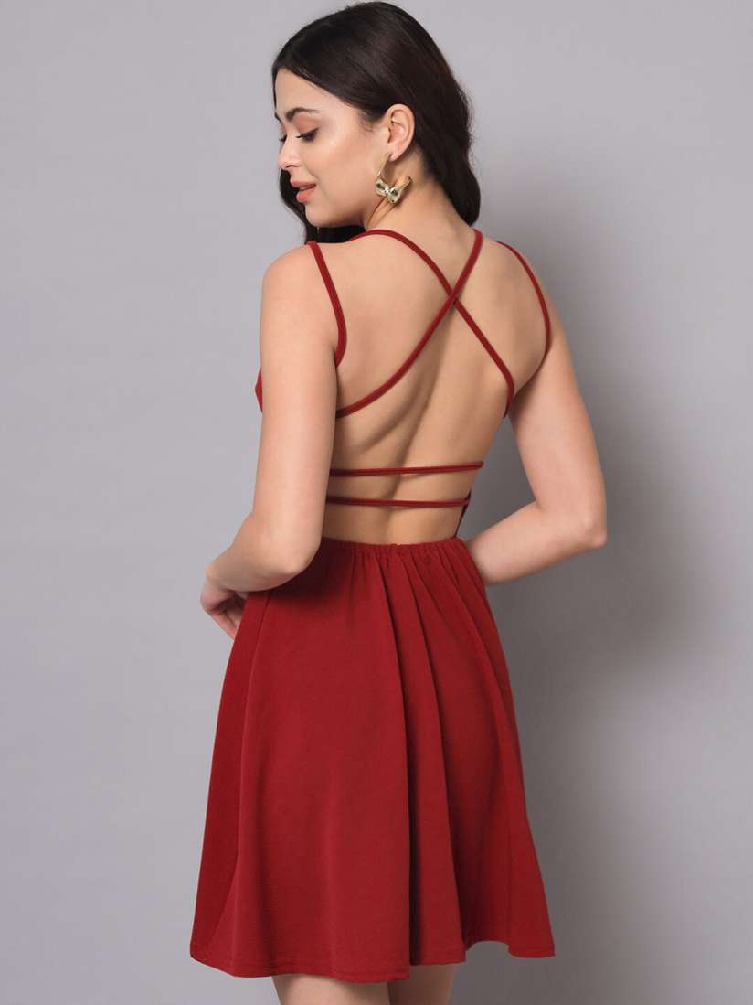 Buy AAHWAN Women Backless Mini Fit and Flare Dress Dresses for Women 21286440 Myntra