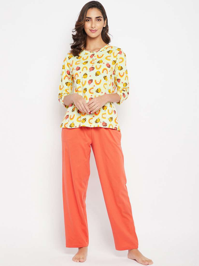 Buy Clovia Women Pure Cotton Bee Print Top Chic Basic Pyjamas Night suits for Women 21287302 Myntra