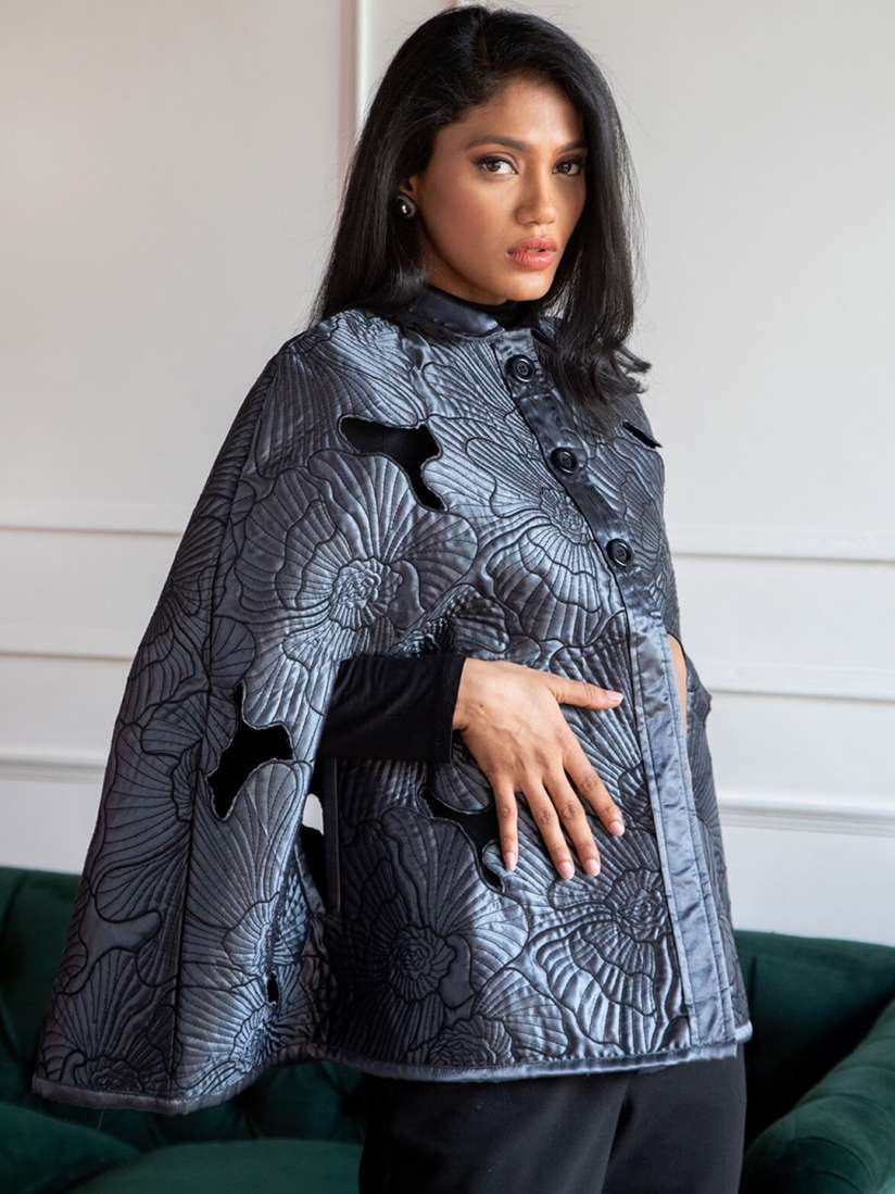 Buy Rhe Ana Women Floral Self Design Longline Cape Jacket Jackets for Women 21288556 Myntra