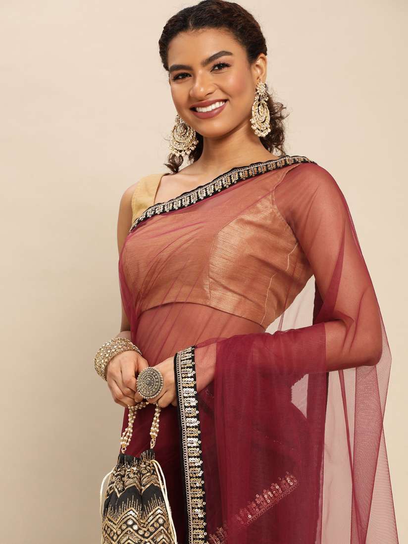 Buy kasee Solid Sequinned Net Saree Sarees for Women 21288716 Myntra