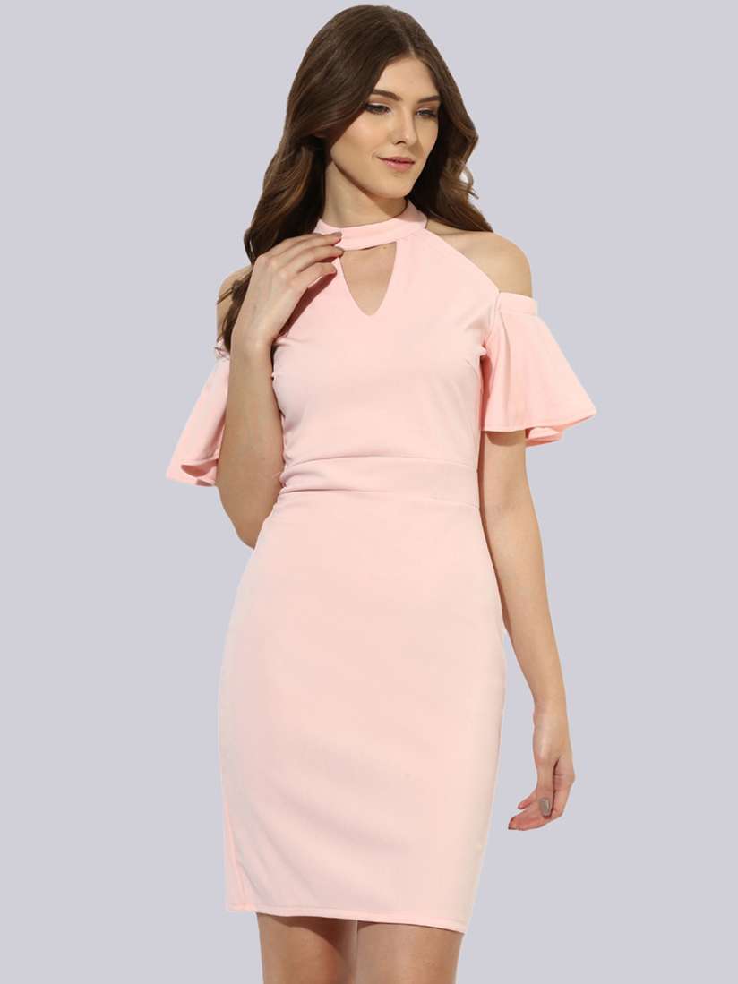 Buy KLEIO Keyhole Neck Cold Shoulder Sleeves Sheath Dress Dresses for Women 21289518 Myntra