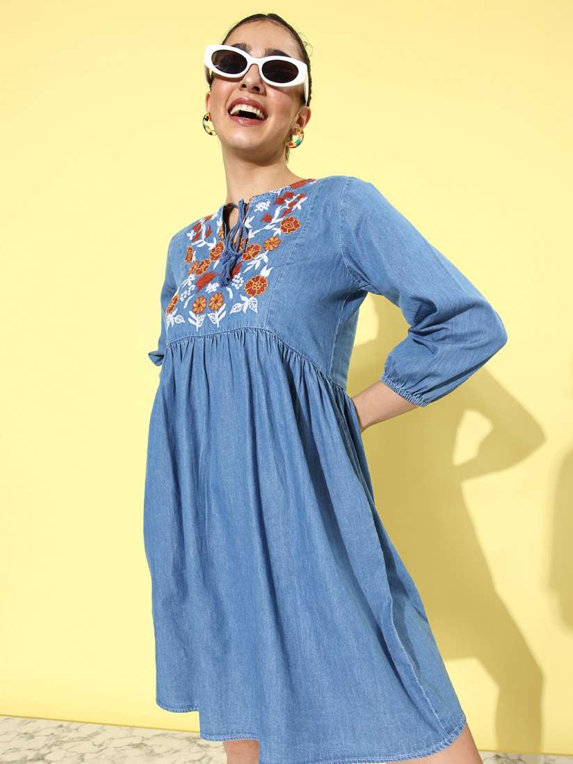 Floral embroidery casual mini dress shop