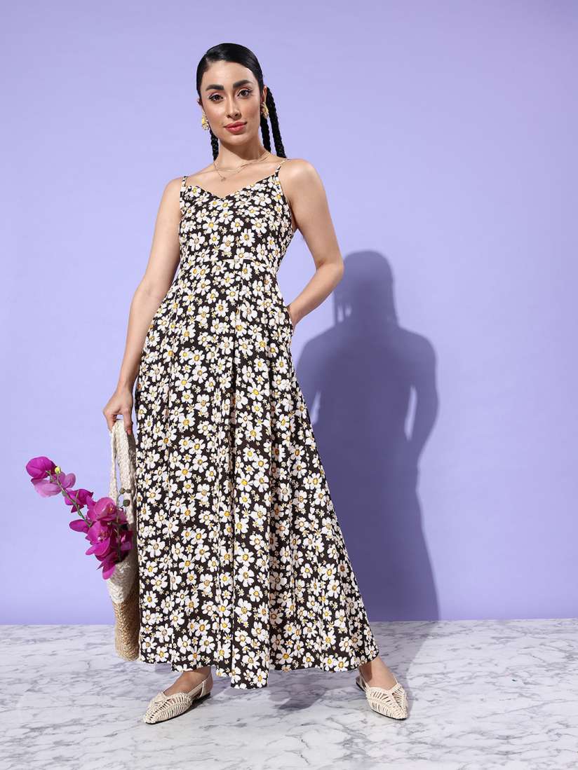 Buy Dressberry Jet Black White Floral Printed Smocked Sundress Maxi Dress Dresses for Women 21291600 Myntra