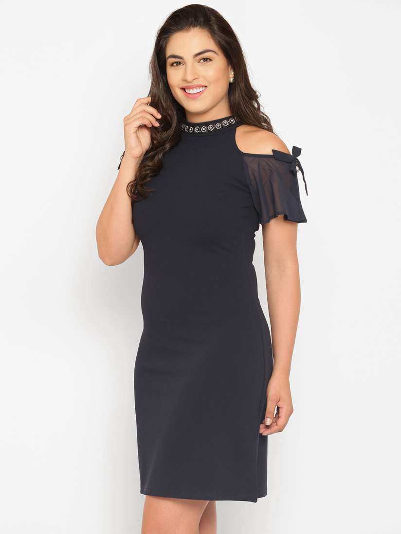 Buy Deal Jeans Women Navy Blue Solid Cold Shoulder A Line Dress Dresses for Women 2129188 Myntra