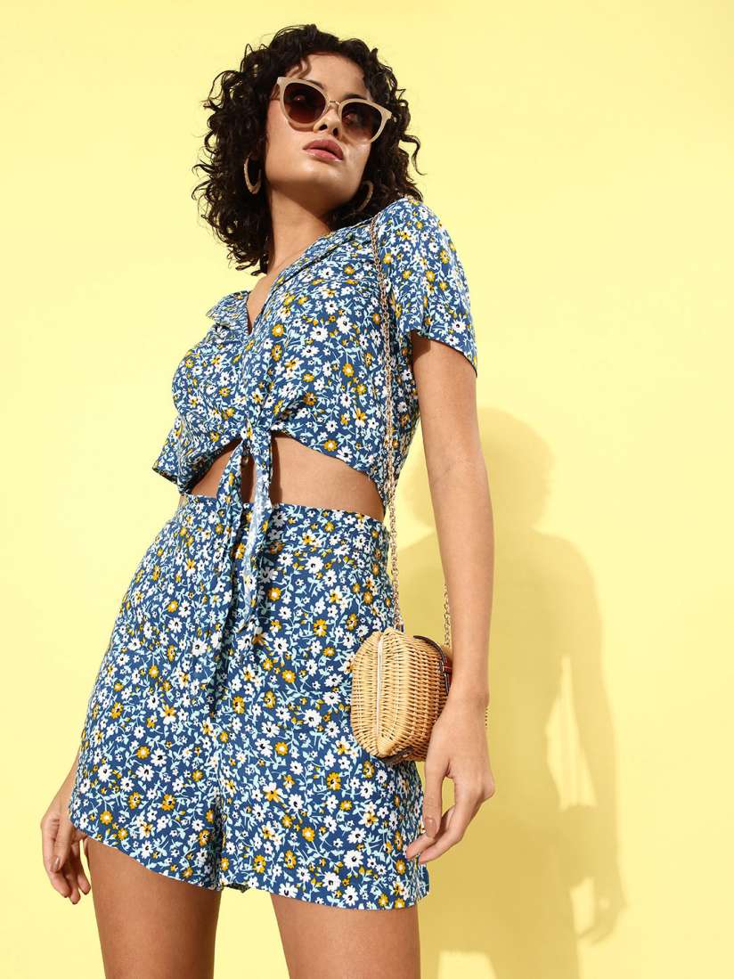 Buy DressBerry Women Floral Printed Crop Top With Shorts We May Party Co ords Co Ords for Women 21292028 Myntra