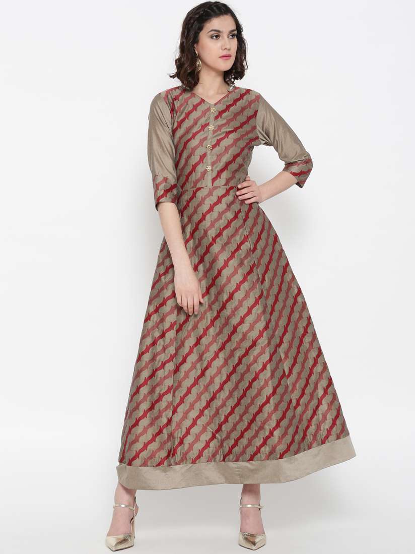 Buy Shree Women Beige Red Self Design Maxi Dress Dresses for Women 2129766 Myntra