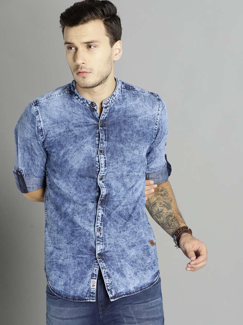 Buy Roadster Men Blue Denim Casual Sustainable Shirt with Heavy Wash Shirts for Men 2130563 Myntra