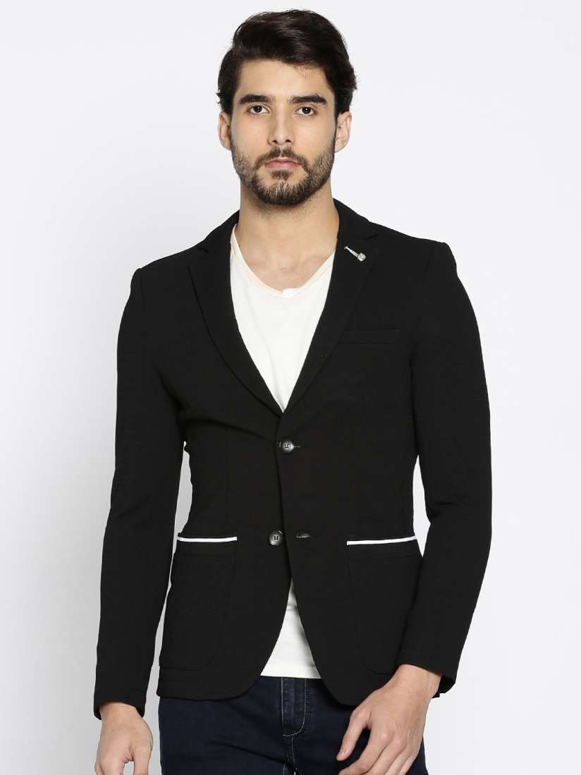 Buy The Indian Garage Co Black Self Design Single Breasted Slim Fit Casual Blazer Blazers for Men 2130896 Myntra