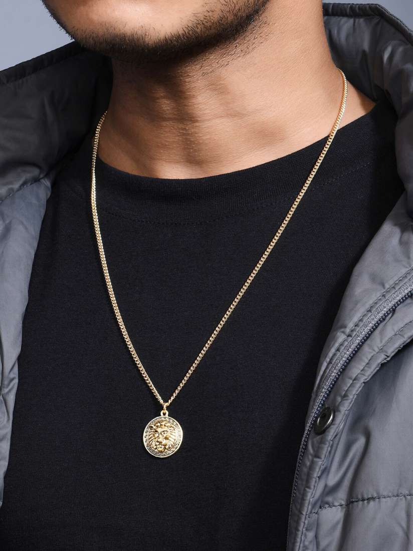 The Bro Code Men Gold-Plated Roar Lion Pendant Necklace