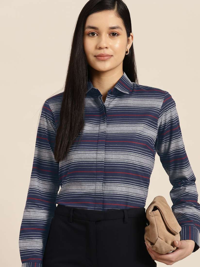 Buy Hancock Women Horizontal Striped Pure Cotton Relaxed Regular Fit Formal Shirt Shirts for Women 21323396 Myntra