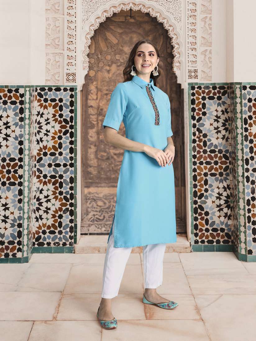 Buy Sangria Solid Thread Work Kurta Kurtas for Women 21330868 Myntra