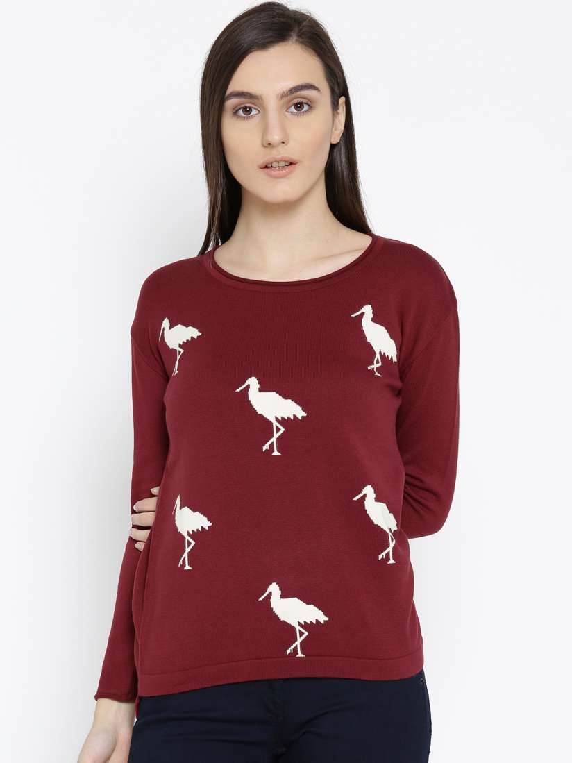 Buy Wills Lifestyle Women Maroon Self Design Sweater Sweaters for Women 2133163 Myntra