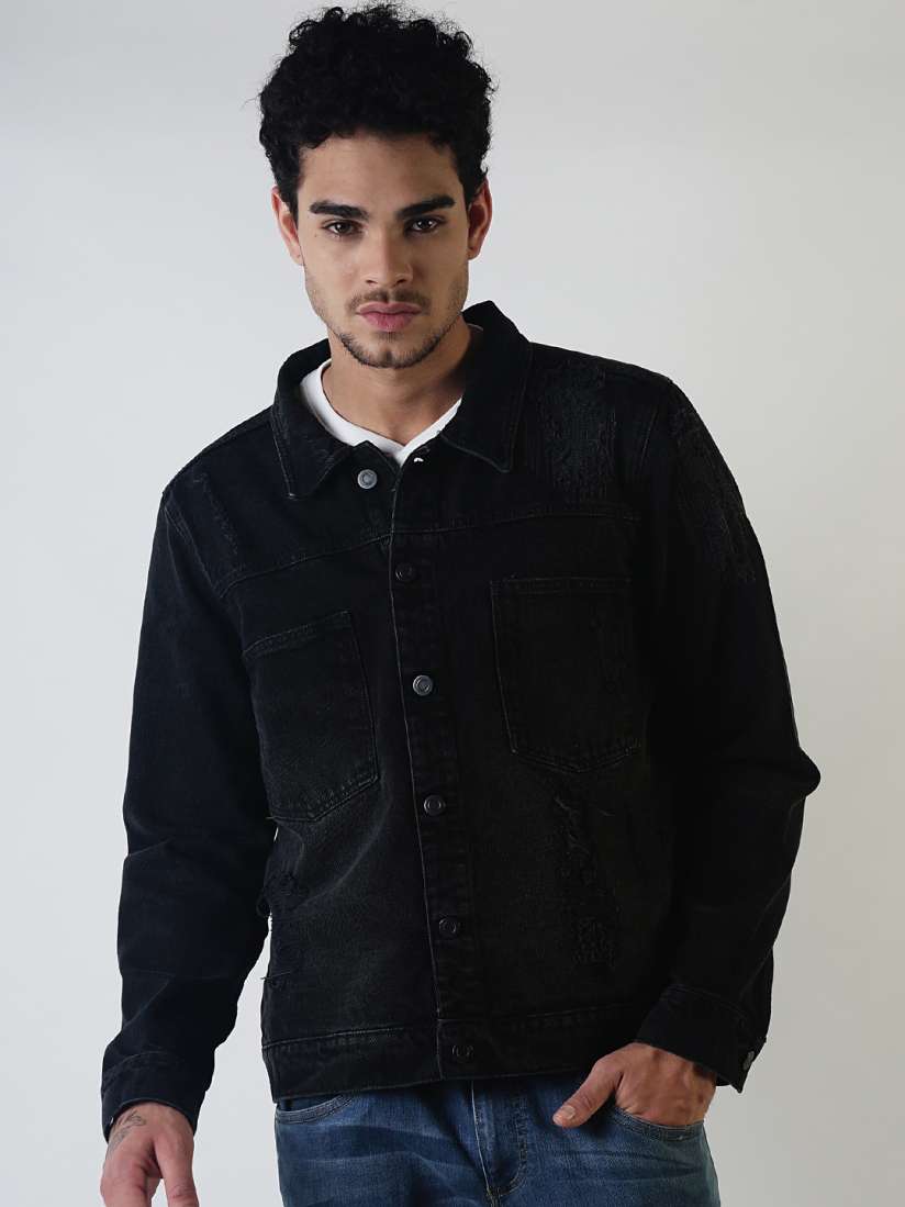 Buy Blue Saint Men Black Solid Denim Jacket Jackets for Men 2133887 Myntra