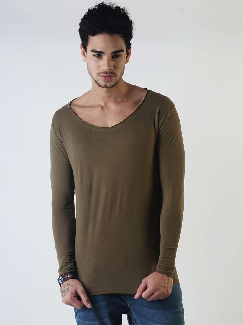 Buy Blue Saint Men Olive Green Solid Slim Fit Boat Neck T shirt Tshirts for Men 2133962 Myntra