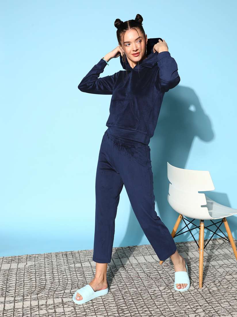 Buy ETC Women Navy Blue Velvet Night Suit Night suits for Women 21341024 Myntra