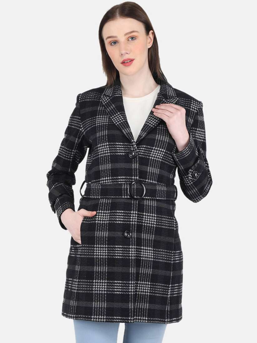 Buy Monte Carlo Women Blended Yarn Check Collar Coat Coats for Women 21358550 Myntra