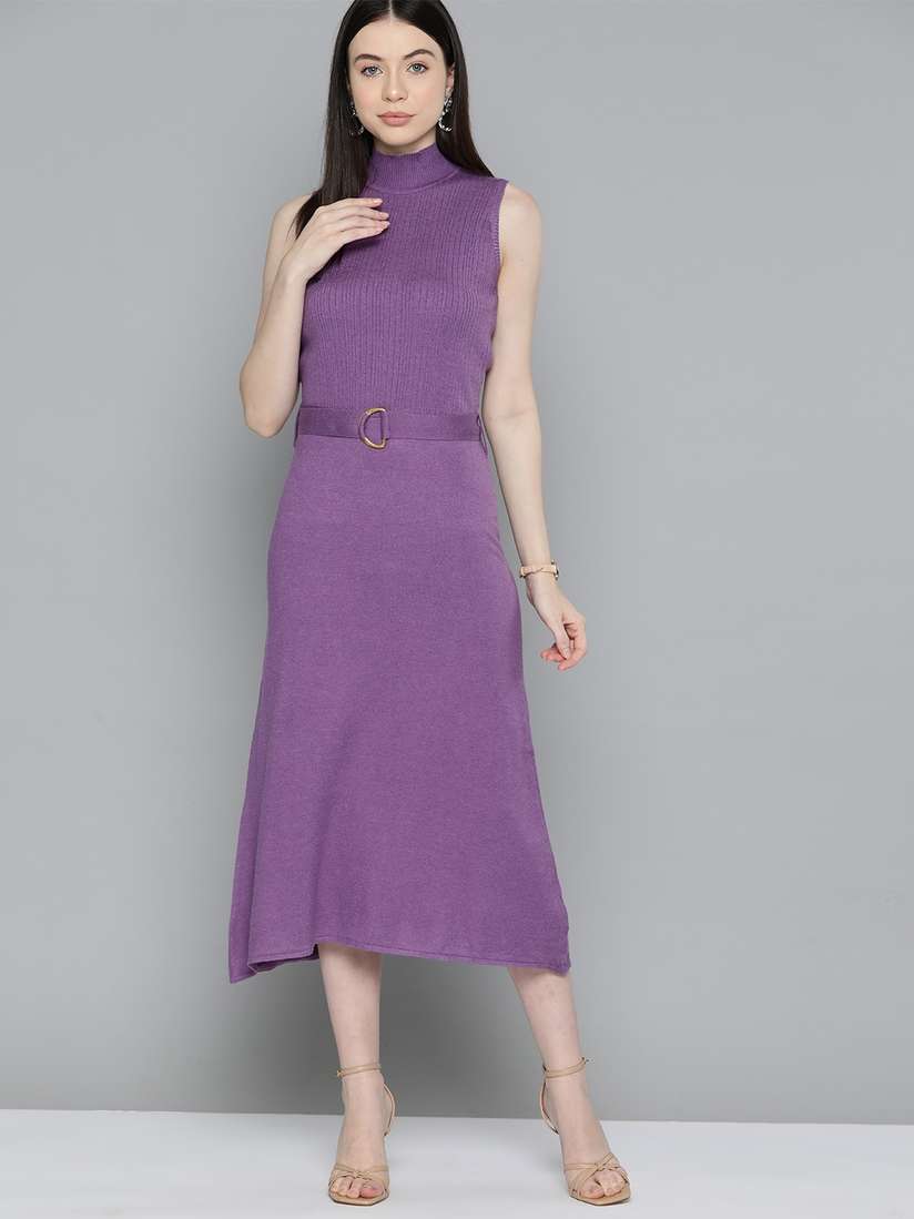 Myntra Jumper Dress And Belt All About You Women Magenta Maroon