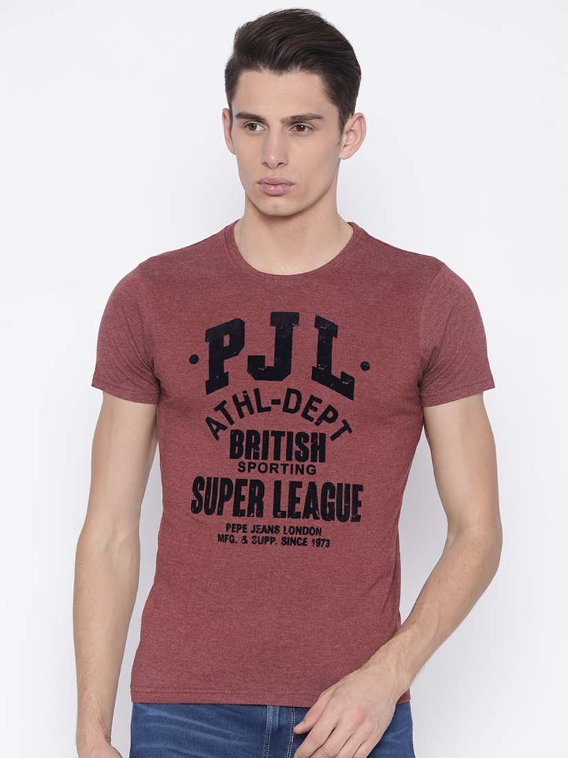 Buy Pepe Jeans Men Maroon Printed Round Neck T shirt Tshirts for Men 2141198 Myntra